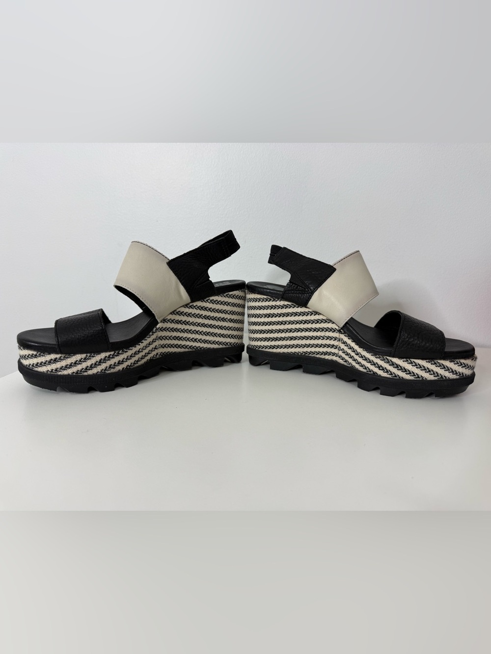 Sorel Joanie II Slingback Platform Wedge Leather Sandals Black Cream Women 7.5 - Picture 11 of 16